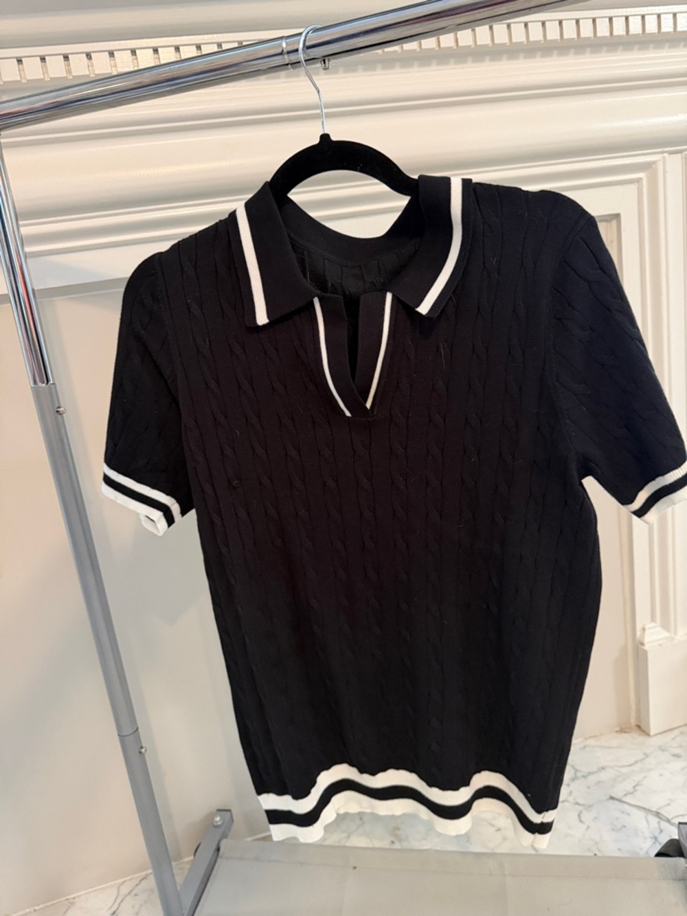 Black Knit Sweater with White Trim